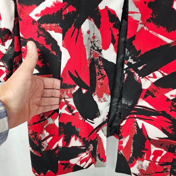 Kasper Jacket Blazer Red Black Open Beaded Office Artsy Abstract 10 - Picture 12 of 12